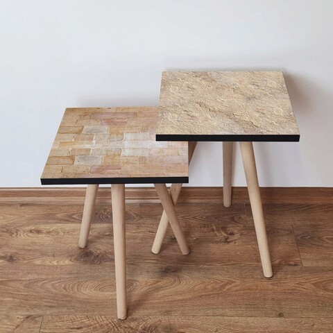 Set masute 2 piese, Leona, 2Shp524, MDF , Bej/Alb