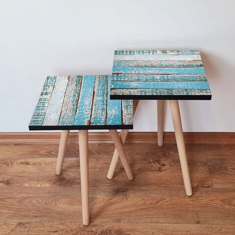 Set masute 2 piese, Leona, 2Shp6, MDF , Albastru/Alb