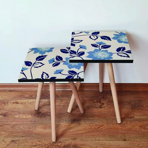 Set masute 2 piese, Hanah Home, 2Shp62, Bleumarin / Albastru / Bej