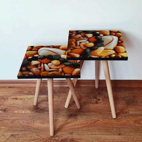 Set masute 2 piese, Hanah Home, 2Shp64, Portocaliu / Alb / Negru