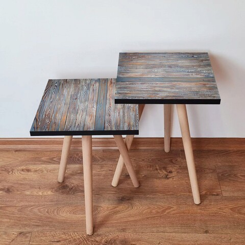 Set masute 2 piese, Leona, 2Shp69, MDF , Albastru gri