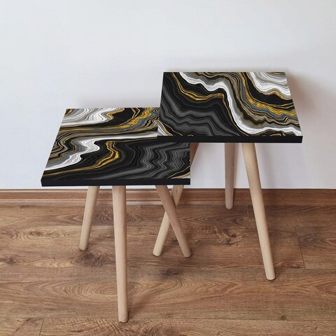 Set masute 2 piese, Hanah Home, 2Shp74, Alb / Negru / Auriu / Negru