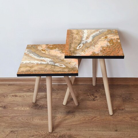 Set masute 2 piese, Leona, 2Shp77, MDF , Somon / Bej / Alb