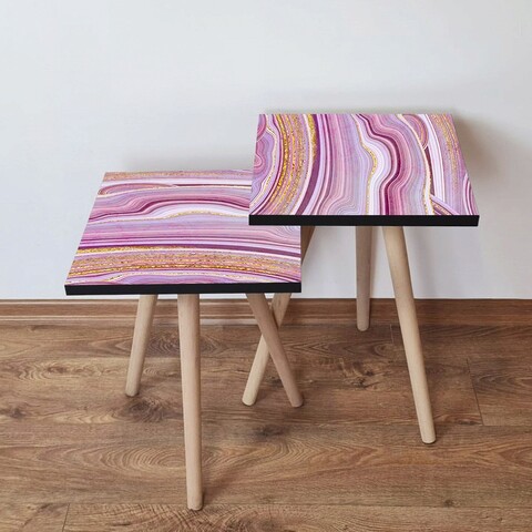 Set masute 2 piese, Leona, 2Shp88, MDF , Roz / Auriu / Alb