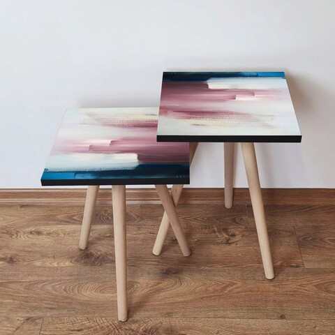 Set masute 2 piese, Hanah Home, 2Shp95, Bleumarin / Alb / Roz