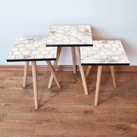 Set masute 3 piese, Leona, 3Shp1, MDF , Alb / Bej