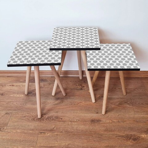 Set masute 3 piese, Leona, 3Shp10, MDF , Alb/Negru