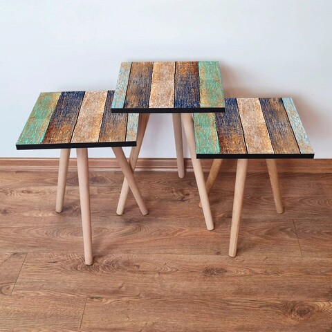 Set masute 3 piese, Hanah Home, 3Shp115, Verde / Bleumarin / Maro / Bej