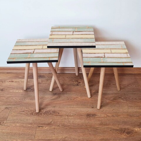 Set masute 3 piese, Hanah Home, 3Shp117, Verde / Alb / Galben