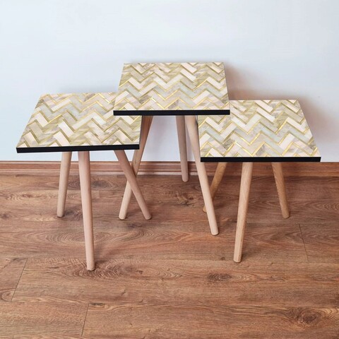 Set masute 3 piese, Leona, 3Shp138, MDF , Bej / Auriu