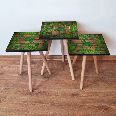 Set masute 3 piese, Leona, 3Shp14, MDF , Verde/Maro