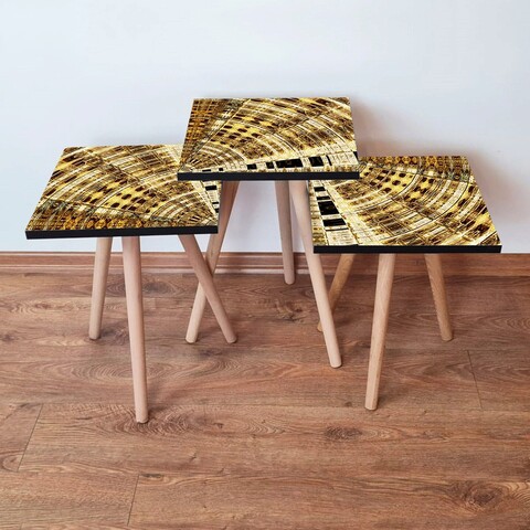 Set masute 3 piese, Leona, 3Shp142, MDF , Auriu/Maro