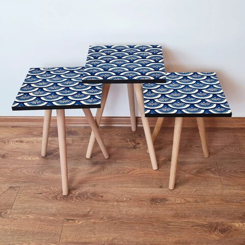 Set masute 3 piese, Hanah Home, 3Shp157, Bleumarin / Albastru / Alb