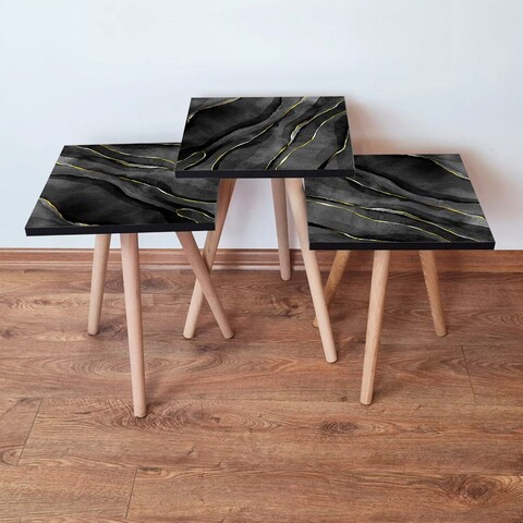 Set masute 3 piese, Hanah Home, 3Shp164, Negru / Gri / Auriu