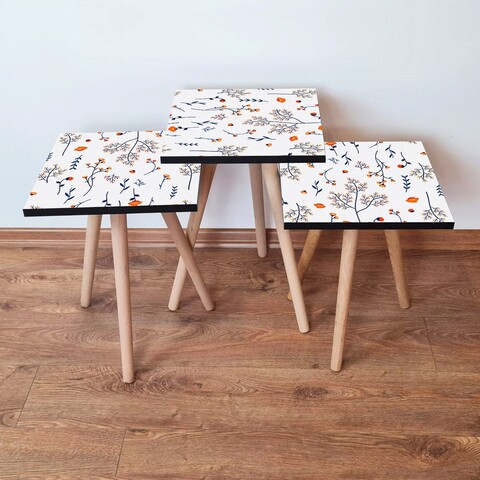 Set masute 3 piese, Hanah Home, 3Shp172, Alb / Bleumarin / Portocaliu