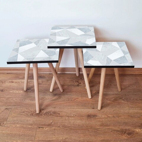 Set masute 3 piese, Hanah Home, 3Shp175, Albastru deschis / Gri / Alb