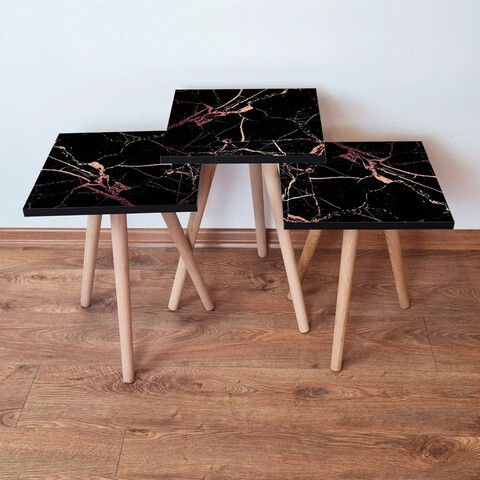 Set masute 3 piese, Hanah Home, 3Shp181, Negru / Roșu / Somon