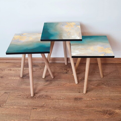 Set masute 3 piese, Hanah Home, 3Shp182, Albastru / Gri / Crem