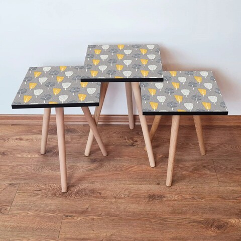 Set masute 3 piese, Hanah Home, 3Shp186, Gri / Alb / Galben