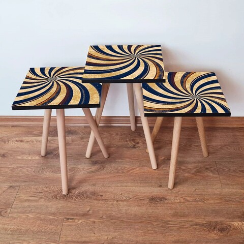 Set masute 3 piese, Hanah Home, 3Shp19, Bleumarin / Crem / Portocaliu