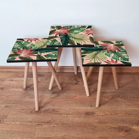 Set masute 3 piese, Leona, 3Shp203, MDF , Somon / Verde / Roșu Tigla