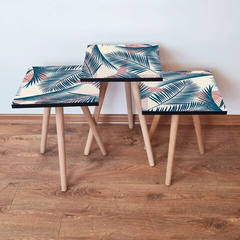 Set masute 3 piese, Hanah Home, 3Shp208, Bleumarin / Somon / Crem