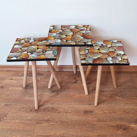 Set masute 3 piese, Hanah Home, 3Shp21, Portocala / Crema