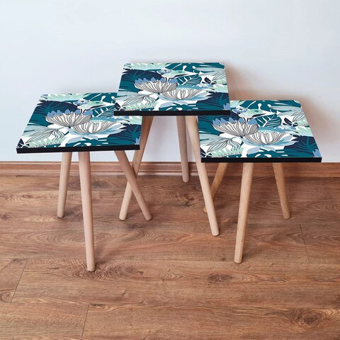 Set masute 3 piese, Hanah Home, 3Shp210, Alb / Negru / Bleumarin / Albastru