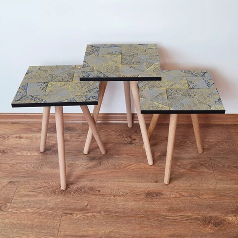 Set masute 3 piese, Hanah Home, 3Shp225, Gri / Auriu / Bej