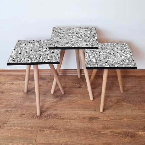 Set masute 3 piese, Hanah Home, 3Shp229, Alb/Negru