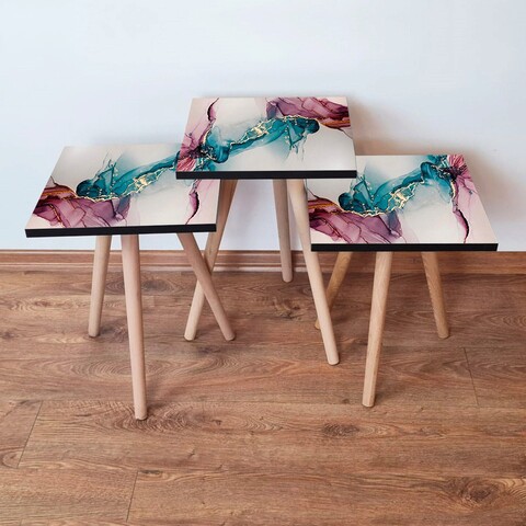 Set masute 3 piese, Hanah Home, 3Shp230, Roz / Albastru / Crem / Alb