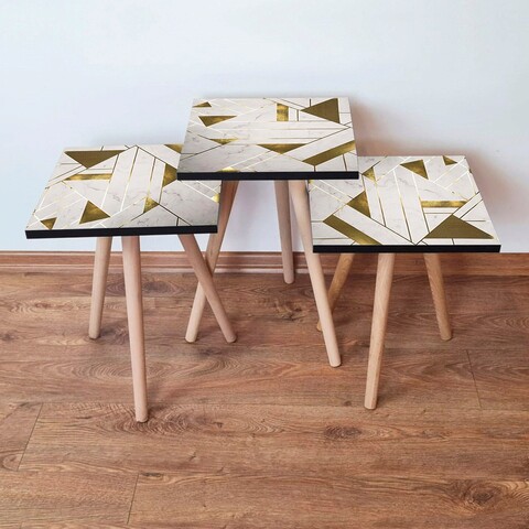 Set masute 3 piese, Hanah Home, 3Shp231, Alb/Auriu