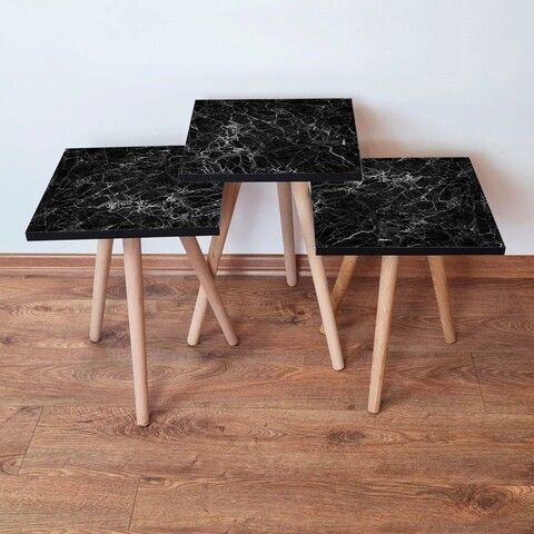 Set masute 3 piese, Hanah Home, 3Shp232, Alb/Negru