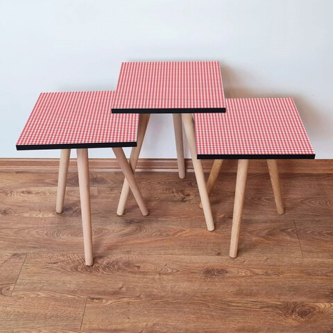 Set masute 3 piese, Hanah Home, 3Shp241, Rosu/Alb