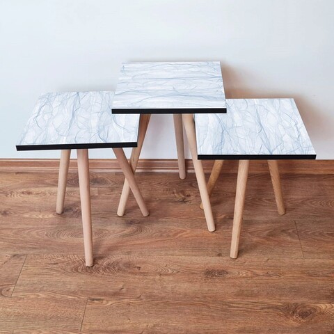 Set masute 3 piese, Hanah Home, 3Shp243, Albastru deschis/Alb