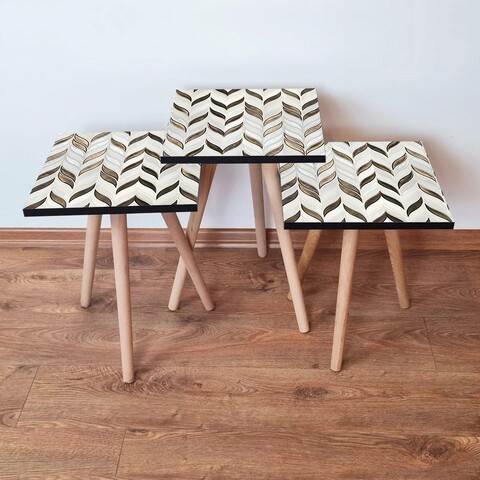 Set masute 3 piese, Leona, 3Shp268, MDF , Alb / Bronz