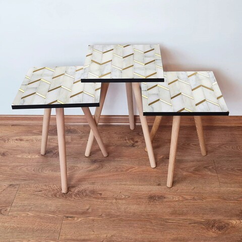 Set masute 3 piese, Hanah Home, 3Shp273, Alb/Auriu