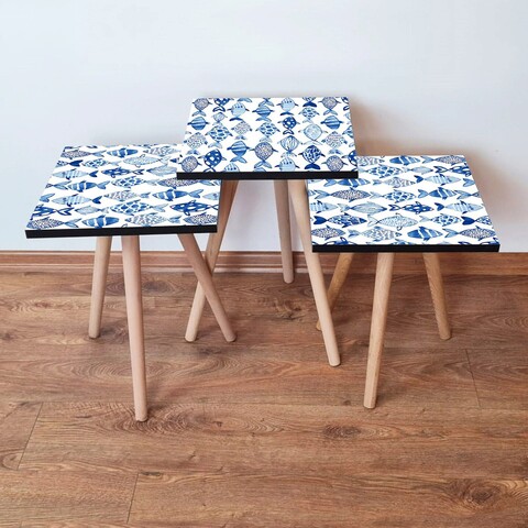 Set masute 3 piese, Hanah Home, 3Shp277, Bleumarin/Alb