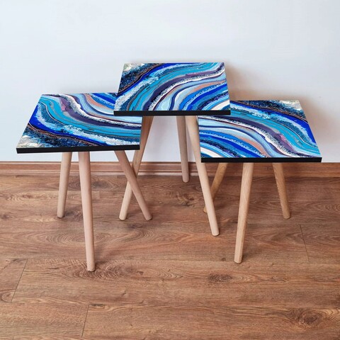 Set masute 3 piese, Hanah Home, 3Shp289, Bleumarin / Albastru / Alb / Mov