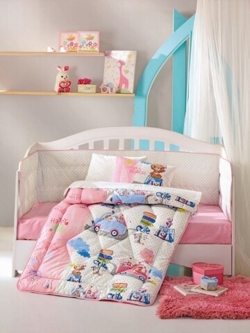 Set de pat pentru copii, 6 piese, 100% bumbac ranforce, Cotton Box, Sevimli Seyahat