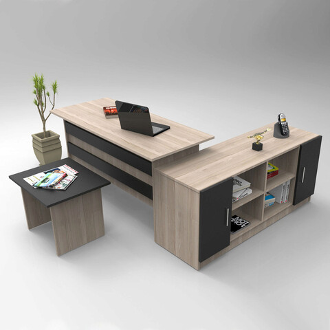 Set mobilier de birou, Locelso, Vo10-Ob, PAL, Stejar / Negru