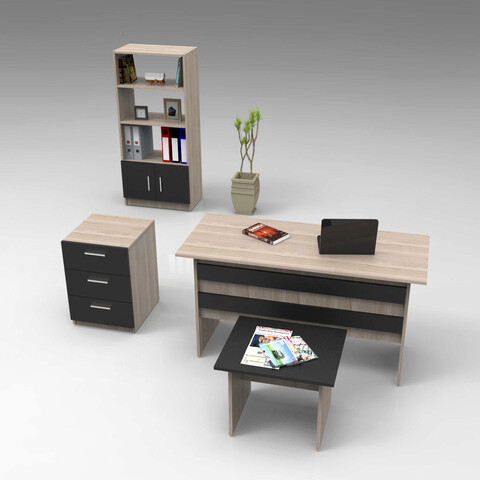 Set mobilier de birou, Locelso, Vo11-Ob, PAL, Stejar / Negru