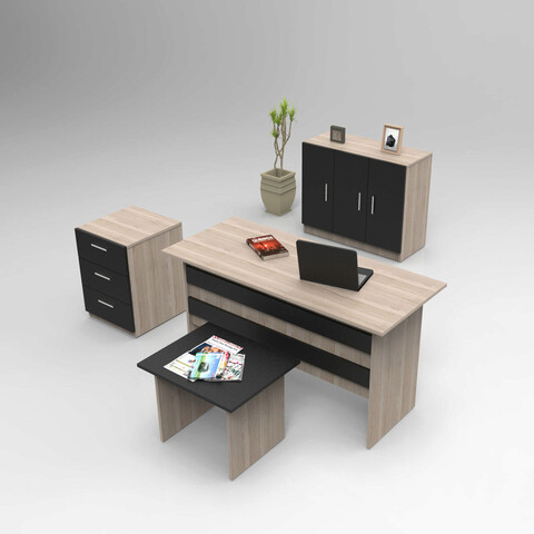 Set mobilier de birou, Locelso, Vo12-Ob, PAL, Stejar / Negru