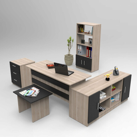 Set mobilier de birou, Locelso, Vo15-Ob, PAL, Stejar / Negru