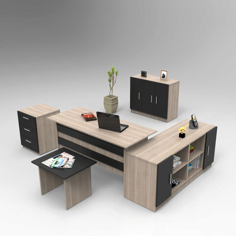 Set mobilier de birou, Locelso, Vo16-Ob, PAL, Stejar / Negru