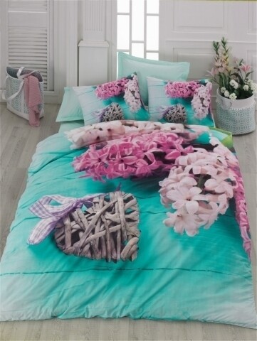 Lenjerie de pat dubla Flora, Cotton Box, 4 piese, 240 x 260 cm, 100% bumbac ranforce, multicolora