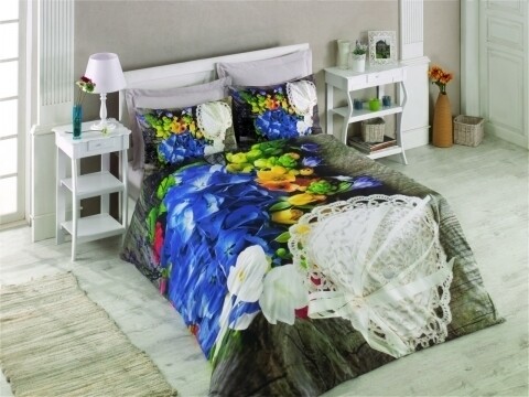 Lenjerie de pat dubla Frilly, Cotton Box, 4 piese, 240 x 260 cm, 100% bumbac ranforce, multicolora