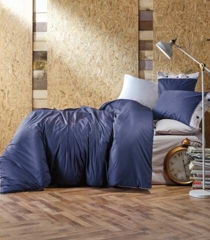 Lenjerie de pat dubla, 4 piese, 100% bumbac ranforce, Cotton Box, Plain Line Dark Blue