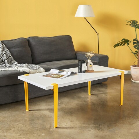 Masuta de cafea, Logg, Fonissa, 120x45x60 cm, PAL, Alb / Galben