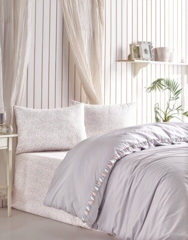 Lenjerie de pat dubla, 4 piese, 100% bumbac ranforce, Cotton Box, Rita Grey